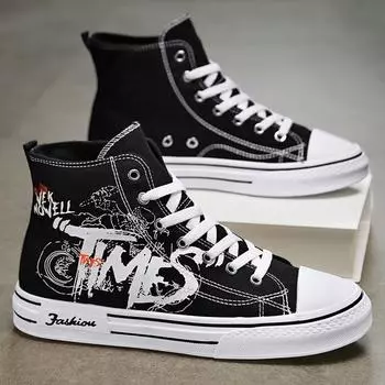 2025 Мужская модная обувь из парусины с высоким берцем Мужская повседневная обувь в уличном стиле Кроссовки для подростков 39 белый