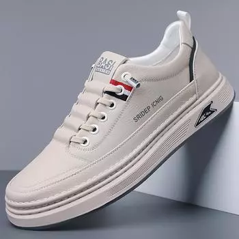 2025 Мужская мягкая кожаная повседневная обувь – весна и осень, удобная универсальная модная модель 42 бежевый