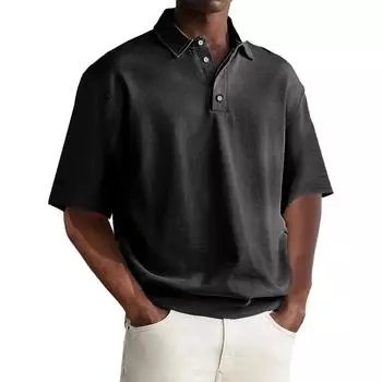2025 Мужская одежда Весна Лето Мужская повседневная мода Рубашки поло Мужская рубашка поло с коротким рукавом и воротником-стойкой Мужская приталенная рубашка поло M чёрный