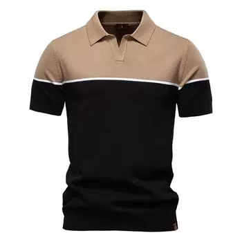 2025 Мужская рубашка поло с V-образным вырезом, деловая, повседневная, летняя, удобная, вязаная, свитер, поло для мужчин EUR S 55-65kg абрикосовый