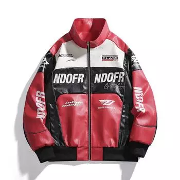 2025 Мужская стильная гоночная кожаная куртка контрастного цвета: Пальто в гонконгском стиле M чёрный