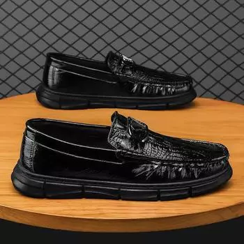 2025 Мужская зимняя обувь, новые мужские простые кожаные туфли в стиле ретро для пап среднего возраста, ленивые шапочки-бини Tide 39 standard sneaker size чёрный