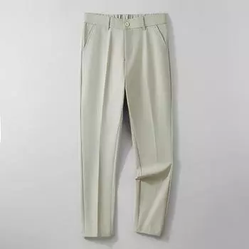 2025 Мужские брюки из нежелезной ткани, узкие, прямые, черные, повседневные, мужские деловые брюки, мужские однотонные брюки для вечернего костюма 28 бежевый