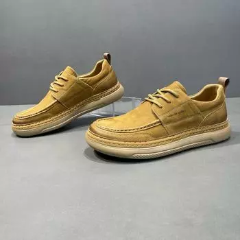 2025 Мужские европейские повседневные мокасины из натуральной кожи с кривым носком - Trendy Ugly Sneakers 38 жёлтый