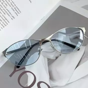 2025 Мужские и женские солнцезащитные очки в металлической оправе, уличные очки кошачий глаз UV400, солнцезащитные очки, унисекс, винтажные ретро-очки в стиле хип-хоп синий