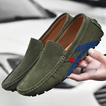 2025 Мужские мокасины Slip On из натуральной кожи, ленивые туфли, мокасины, повседневная обувь для вождения для мужчин, уникальный стиль, балетки, большие размеры 38~49 38 чёрный