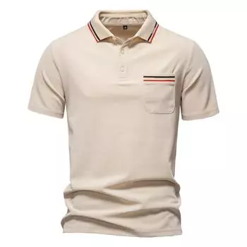 2025 Мужские поло, однотонные классические рубашки поло для мужчин с коротким рукавом, повседневные деловые и социальные поло для мужчин с карманом EUR S 55-65kg бежевый