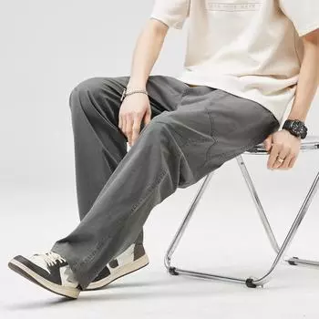 2025 Мужские повседневные брюки Летние модные брендовые свободные прямые брюки из чистого хлопка Американская рабочая одежда Широкие брюки M серый