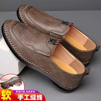 2025 мужские повседневные кожаные туфли мужские туфли из натуральной кожи с мягкой подошвой, сшитые вручную, универсальные трендовые мужские туфли 38 чёрный