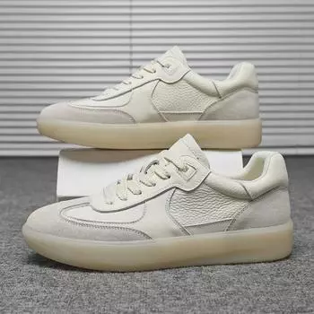 2025 Мужские повседневные кроссовки из белой кожи в стиле ретро — легкие, дышащие, с мягкой подошвой 43 бежевый