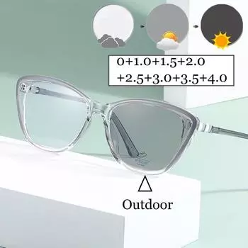2025 Мужские Женские Фотохромные Очки Для Чтения Кошачий Глаз Блокировка Синего Света Пресбиопия Модные Очки Для Изменения Цвета 0+1.0+4.0 +400