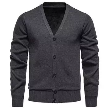 2025 мужской свитер кардиган деловой повседневный классический V-образный вырез однотонный кардиган мужской свитер корейский модный тренд трикотажный свитер XXXL чёрный