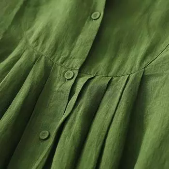 2025 начало осени новый хлопок и лен литературный и ретро темперамент свободный и тонкий халат платье повседневная простая юбка с длинными рукавами M зелёный
