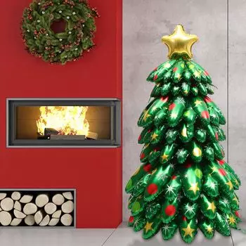 2025 Надувная фольгированная новогодняя елка с воздушными шарами для тематической вечеринки, гирлянда, стойка, подходящая для украшения на Рождество / Новый год Other