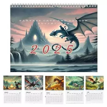 2025 Настенный календарь Забавный кот Дракон Поездка Настенный подвесной календарь 12 месяцев Расписание Органайзер Офис Домашний декор