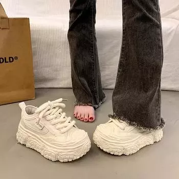 2025 небольшой рост, увеличение спорта и отдыха, новые белые туфли на платформе, женские весенние туфли на платформе, модные и универсальные 35