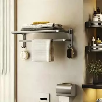 2025 New 1pcs 50CM Double Collapsible Bathroom Shelf Towel Rack Bathroom Storage Towel Rack Shampoo Rack Bathroom Shelves