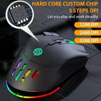2025 New 2.4G Wireless Mute RGB Light Honeycomb Gaming Mouse 3200 DPI Programmable Ergonomic Rechargeable Desktop Computer Base Black