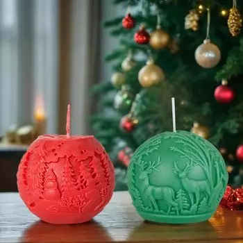 2025 New 3D Christmas Ball Candle Silicone Mold Reindeer-Patterned Silicone Christmas Ball Make Candles Mold Handmade Home Decor