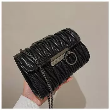 2025 New All-Matching Women s Bag Winter Pleated Fancy Satchel Shoulder Bag Fashion Net Red Wide Shoulder Strap Underarm Bag Black