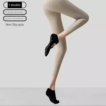 2025 New and Thin Summer Pilates Socks Non Slip Professional Female Special Yoga Socks Five Finger Indoor Sports Fitness [1 double Non Slip grip] Cross round head_Black