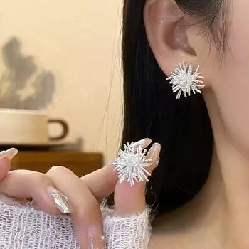 2025 New Arrival Best Selling Silver Fancy Unique Fireworks Sterling Silver Needle Stud Earrings Female Earrings Exaggerated Special-Interest Earrings Fireworks Silver Needle