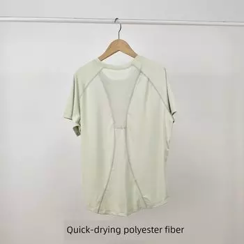 2025 New Arrival Cream Color Yoga Sports Short Sleeve Back Sheer Mesh Women s T-shirt Stretch Tight Workout Clothes Light Green(88 polyester +12 spandex) L