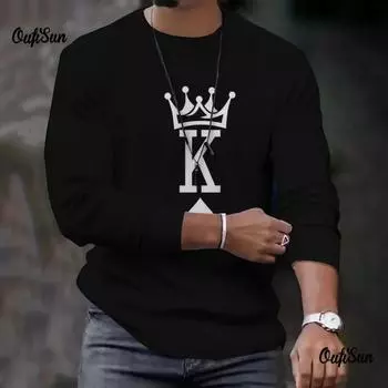 2025 New Arrival Fashion Men s Long Sleeve T-shirts Poker Printed Loose O-neck Tops Oversized Daily T Shirt For Men S