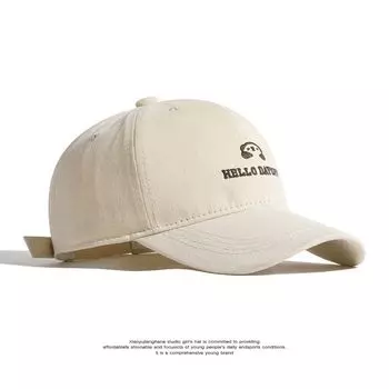 2025 New Arrival K-style Cartoon Embroider Bear Baseball Hat Big Head Big Face Face Small Peaked Cap Sun-Shade All-Match Beige White Small head circumference 54-57