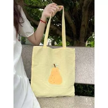 2025 New Arrival Korean Style Pineapple Canvas Bag Fresh Easiest for Match Shoulder Bag Special-Interest Design Stripes Lining Handbags Light yellow