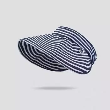 2025 New Arrival Stripes Air Top Sun Protection Hat Female Summer Flower Less Same Style Sun Hat with Wide Brim Casual All-Matching Fisherman Hat Navy blue Free size adjustable + windproof rope
