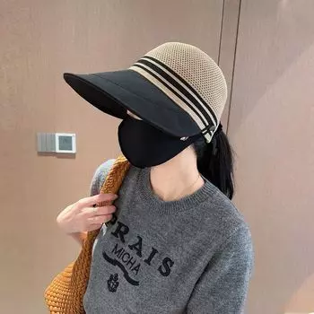 2025 New Arrival Sun Protection Hat Summer Hat Women s Sun Hat Sports Breathable Big Brim Sun Hat Cycling Peaked Cap Khaki [full top] send windproof rope + mask