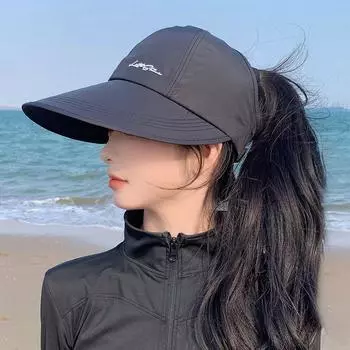 2025 New Arrival Sun Protection Hat Women s Lightweight Breathable Sun-Proof Peaked Cap Can Tie Ponytail Air Top Quick-Drying Sun Baseball Cap Black Free size-wind-proof rope
