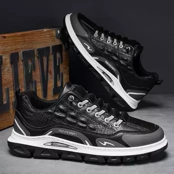 2025 new autumn and winter crocodile pattern leather surface breathable and lightweight sports men s shoes versatile casual non-slip mountaineering sh 38