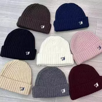 2025 новая осенне-зимняя модная шапка с защитой ушей для большого обхвата головы, повседневная шерстяная вязаная шапка с вышивкой букв для женщин M56-58cm чёрный