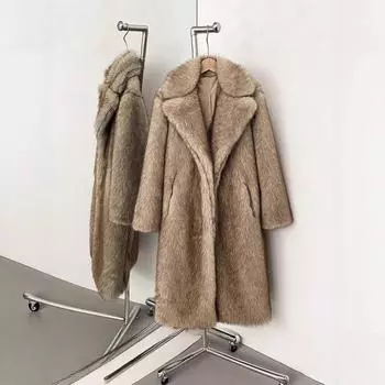 2025 New Autumn and Winter Fox Imitation Thick Long Suit Collar Imitation Fur Coat Medium Long Plush Fur S