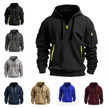 2025 New Autumn and Winter Men s Leisure Sports Multi-zipper Arm Pocket Sweater Jumper Hoodie S чёрный