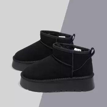 2025 new autumn and winter piled thickened bread shoes wool cotton shoes women s thick-soled heightening non-slip warm snow boots 35 чёрный
