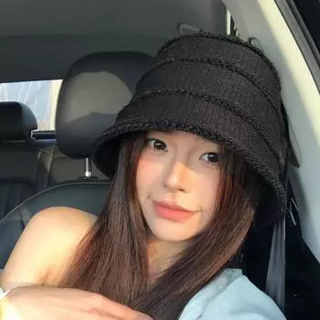 2025 new autumn and winter striped knitted bucket hat women s big head circumference showing face small thick line bucket hat M56-58cm чёрный