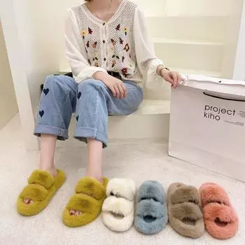 2025 new autumn cool slippers women wear fashion muffin thick bottom Internet celebrity hairy half slippers women trend 35 жёлтый
