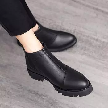 2025 new autumn Martin boots men s short boots casual high-top leather shoes Korean version British leather shoes 38 чёрный