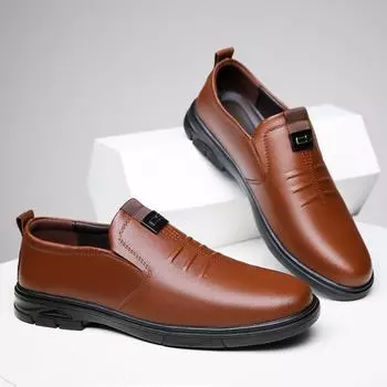 2025 new autumn men s leather shoes breathable business casual middle-aged dad shoes versatile lazy driving shoes 38 чёрный
