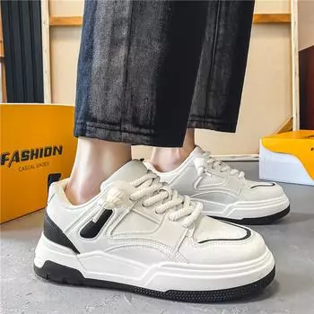 2025 new autumn trend little white shoes non-slip heightening casual men s board shoes white flat-bottomed versatile trendy shoes 39 бежевый