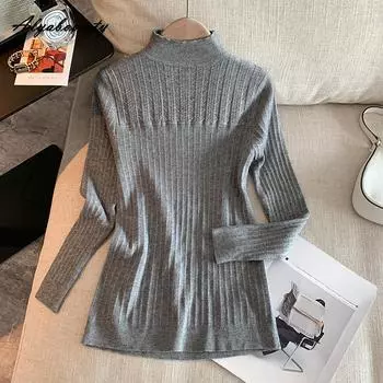 2025 New Autumn Winter Women Basic Sweater Turtleneck White Gray Black Knitting Top All-Match Ladies Simple Knitted Pullover One Size