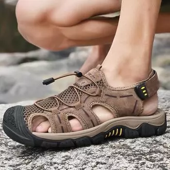 2025 new bag head sandals men s breathable men s outdoor beach shoes hollow sports and leisure foreign trade leather large size 38