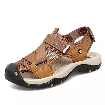 2025 new bag head sandals men s breathable sports outdoor beach shoes non-slip hollow first layer cowhide men s shoes 38 чёрный