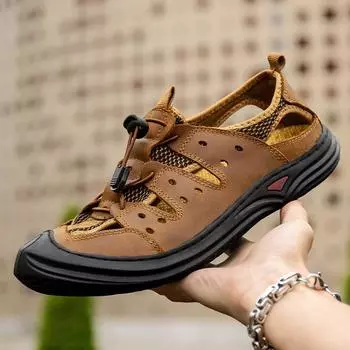 2025 new beach first layer cowhide soft sole bag head men s sandals 38 чёрный