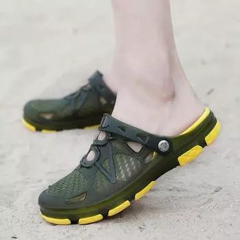 2025 new beach shoes, light and breathable half slippers, soft-soled wear-resistant hole shoes, men s home trend outer slippers 39 синий