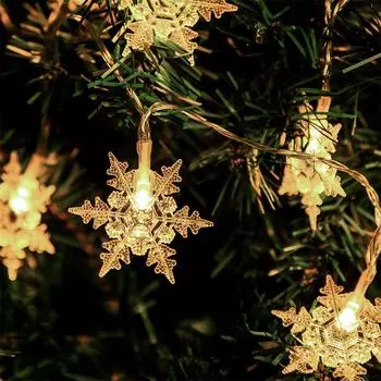2025 New Big Snowflake String Lights Christmas Room Decoration Battery USB Powered Lights Patio Garden Home Decor 900 1.5M 10leds USB теплый белый