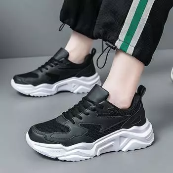 2025 new breathable men s sports shoes running shoes versatile dad shoes fashion trend Korean version of sports shoes 39 чёрный